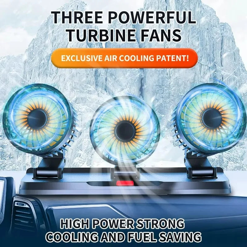 2-in-1 3 Heads Car Fan