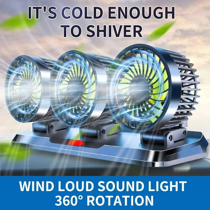 2-in-1 3 Heads Car Fan
