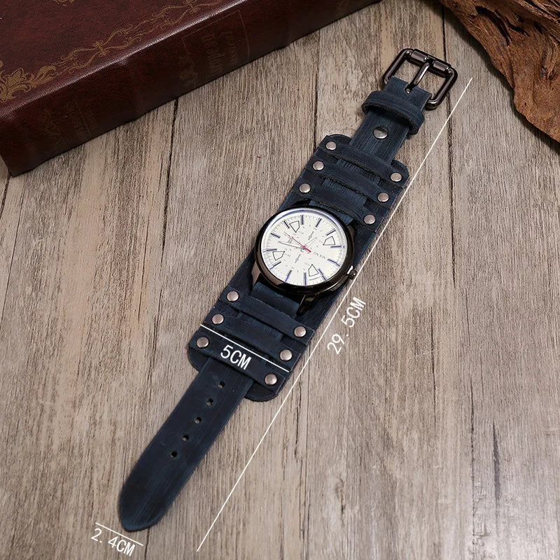 New Men's Watches Retro Clocks Punk Style Genuine Leather Strap Quartz Wristwatch 2024 Fashion Men Gift Lovers Cowhide Watch