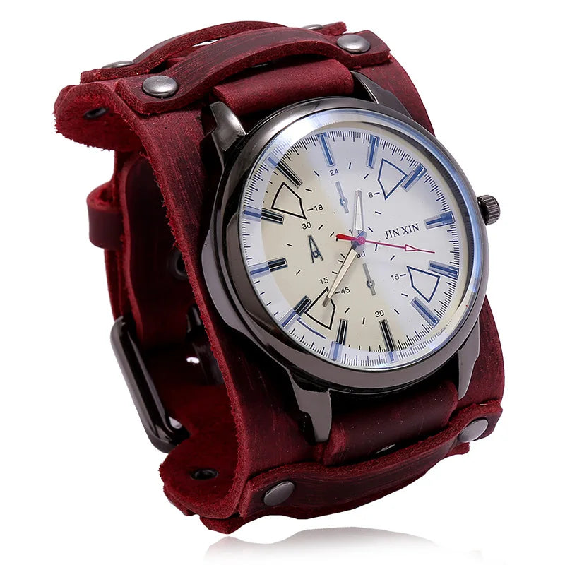 New Men's Watches Retro Clocks Punk Style Genuine Leather Strap Quartz Wristwatch 2024 Fashion Men Gift Lovers Cowhide Watch