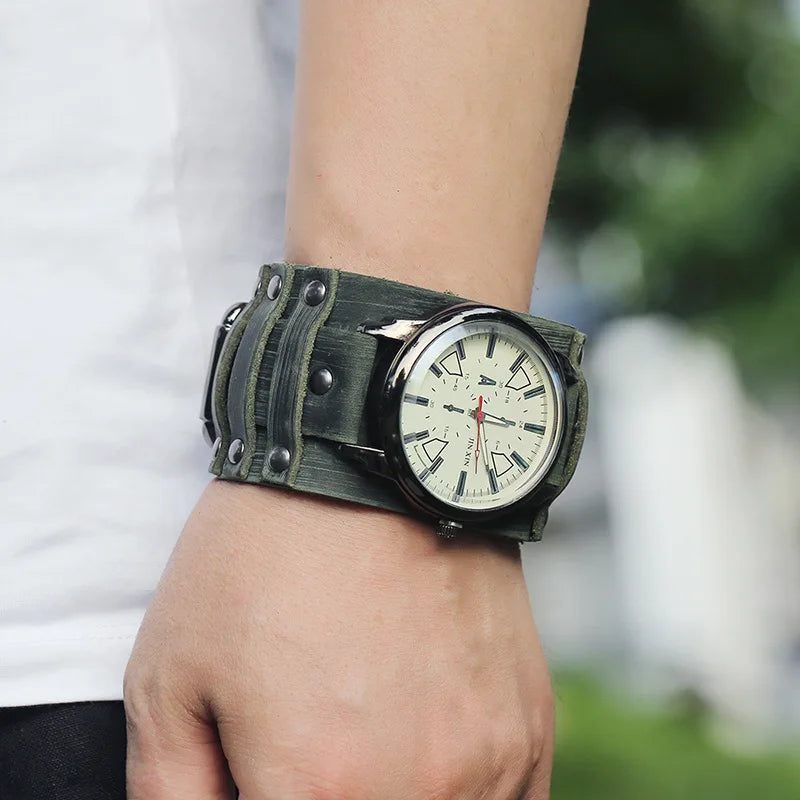 New Men's Watches Retro Clocks Punk Style Genuine Leather Strap Quartz Wristwatch 2024 Fashion Men Gift Lovers Cowhide Watch