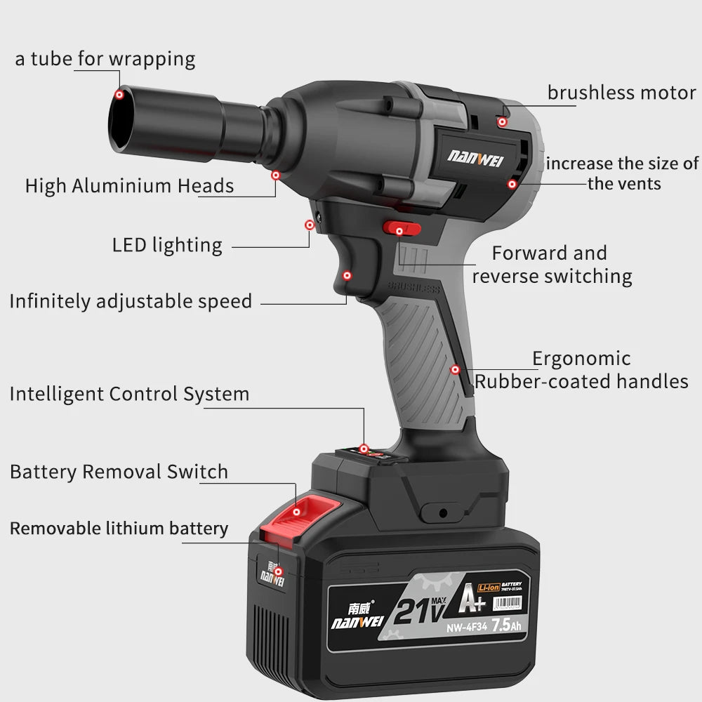 NANWEI 21V Industrial Grade Portable Electric Wrench