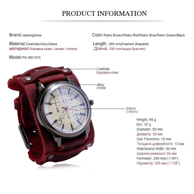 New Men's Watches Retro Clocks Punk Style Genuine Leather Strap Quartz Wristwatch 2024 Fashion Men Gift Lovers Cowhide Watch