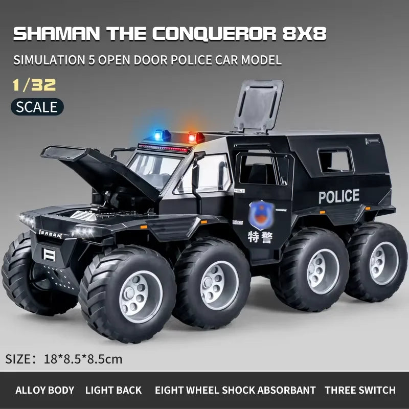 Diecast Model Car Off-road Vehicle Truck Electric Alloy 1:32 8WD Off-road Model Car Toy
