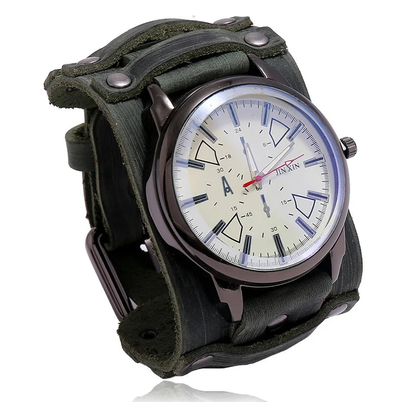 New Men's Watches Retro Clocks Punk Style Genuine Leather Strap Quartz Wristwatch 2024 Fashion Men Gift Lovers Cowhide Watch