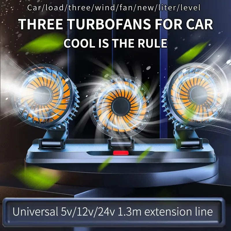 2-in-1 3 Heads Car Fan