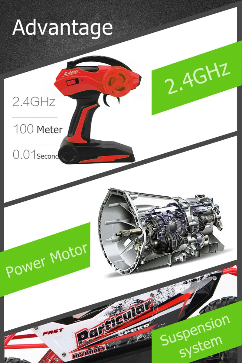 ZWN 1:12 / 1:16 4WD RC Car With Led Lights 2.4G Radio Remote Control Cars Buggy