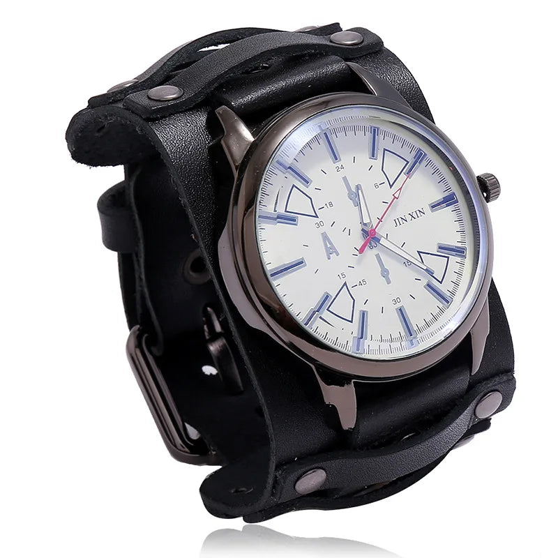 New Men's Watches Retro Clocks Punk Style Genuine Leather Strap Quartz Wristwatch 2024 Fashion Men Gift Lovers Cowhide Watch