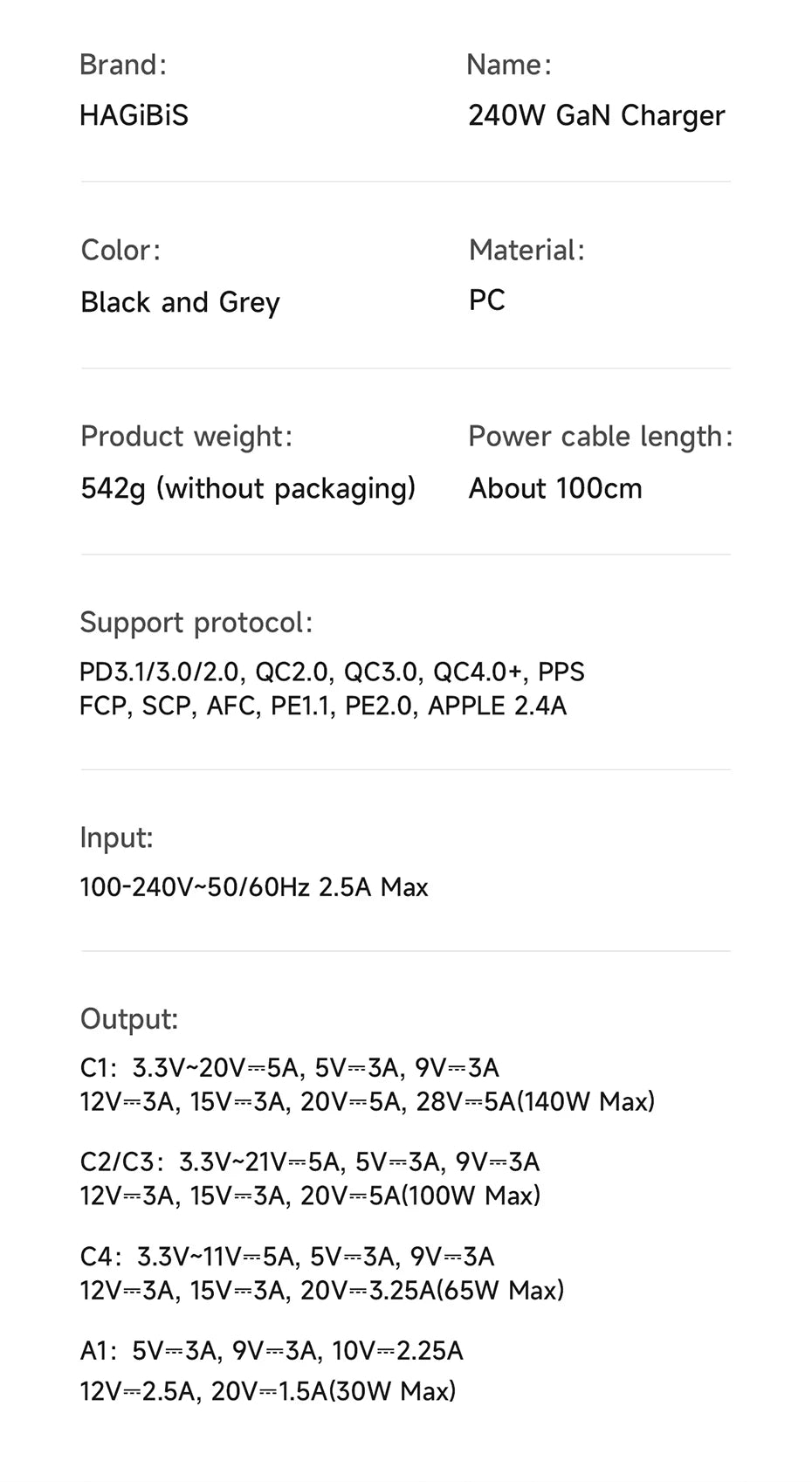 Hagibis 240W USB C Charger 5 Ports GaN 140W PD3.1