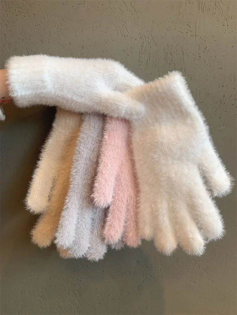 Fashion Winter Mink Velvet Five Finger Gloves