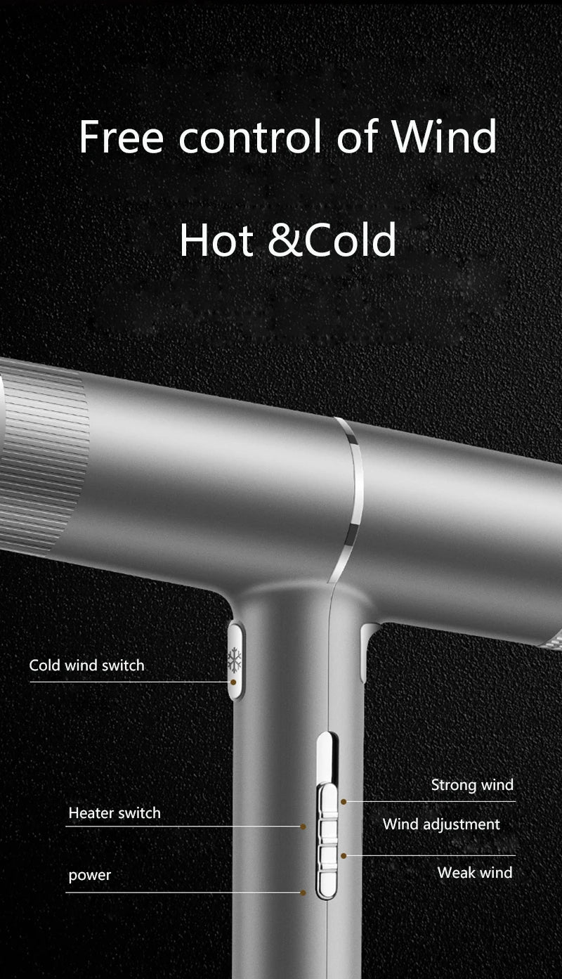 Low noise cold and hot negative ion hair dryer