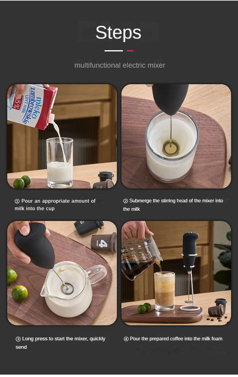 Electric Milk Frother Handheld Mixer Coffee Foamer Egg Beater Cappuccino Stirrer