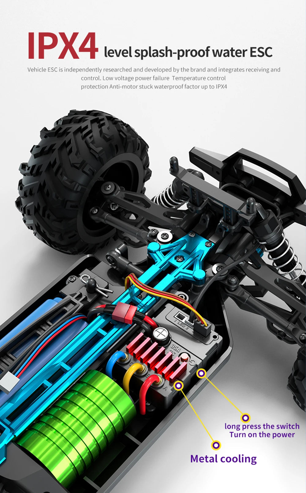 JJRC 1:16 4WD RC Car 70KM/H With Led Lights 2.4G Inductor Remote Control Off-Road Cars
