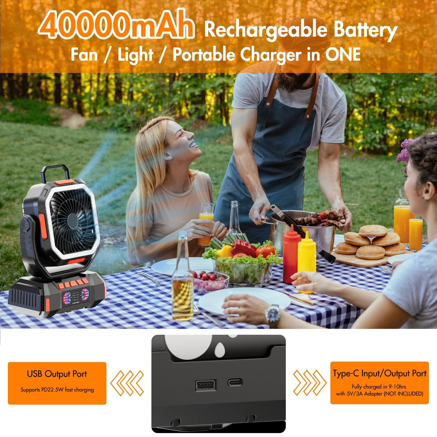Camping Fan 40000mAh Battery Powered Fan