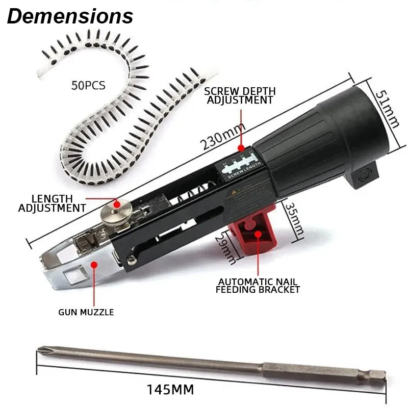 Automatic Screw Driver Chain Nail Gun Adapter Electric Drill Nozzle