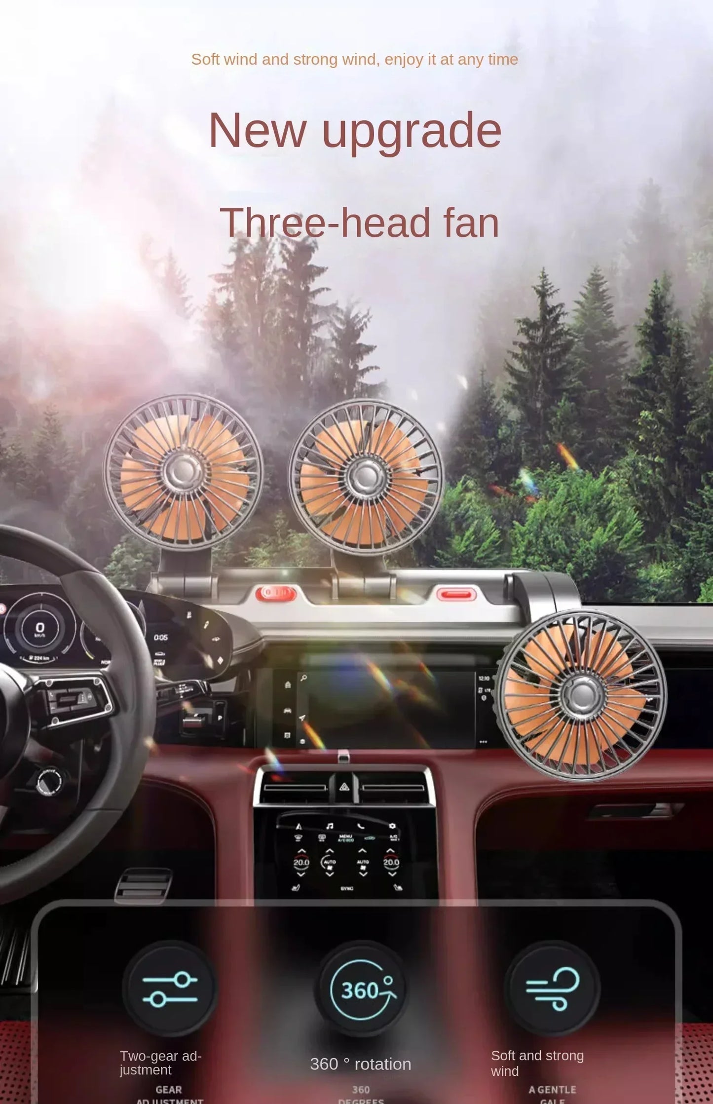 5V Triple Head Car Fan