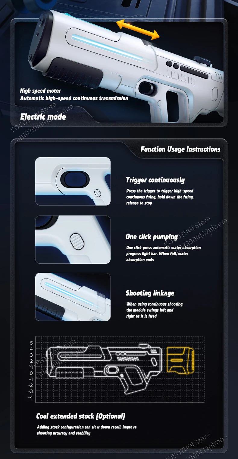 Pulse Electric Continuous Firing Water Gun Powerful Water Spray Laser Toy Gun