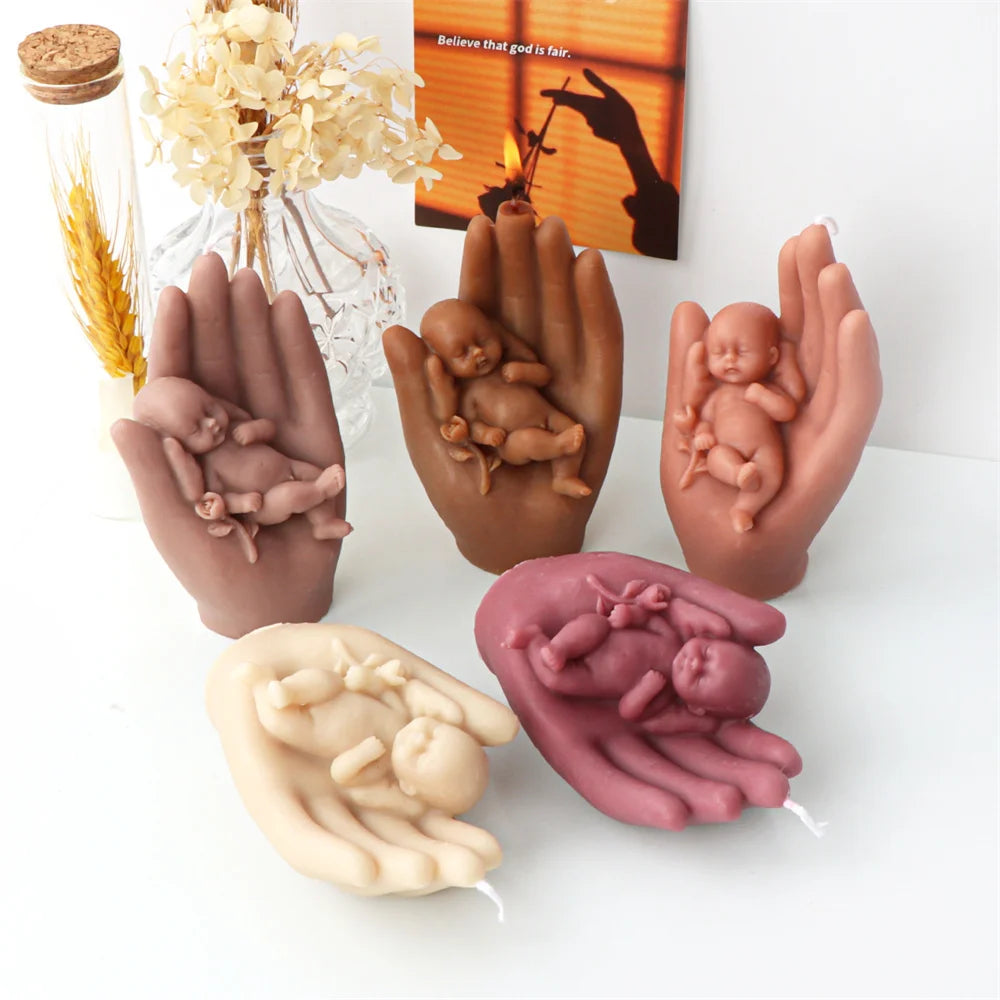 3D Sleep Baby in Hand Candle Silicone Mold