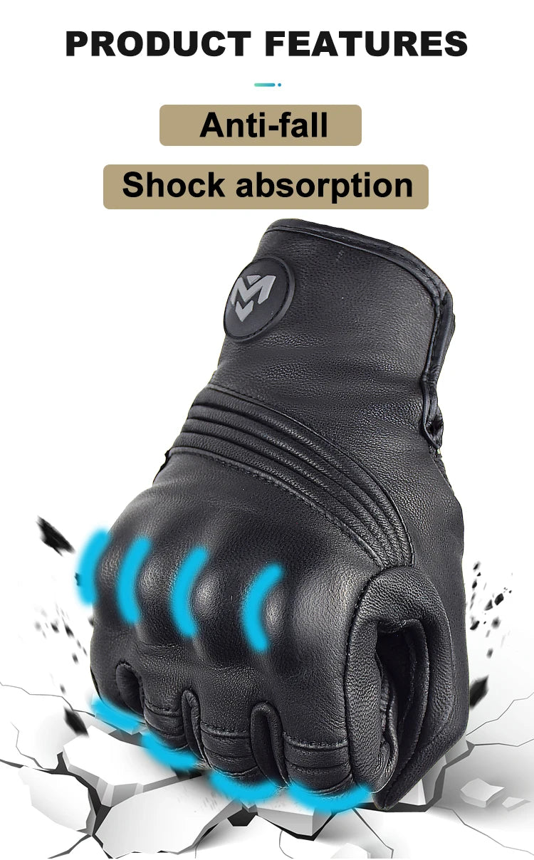 Men Retro Genuine Leather Motorcycle Gloves