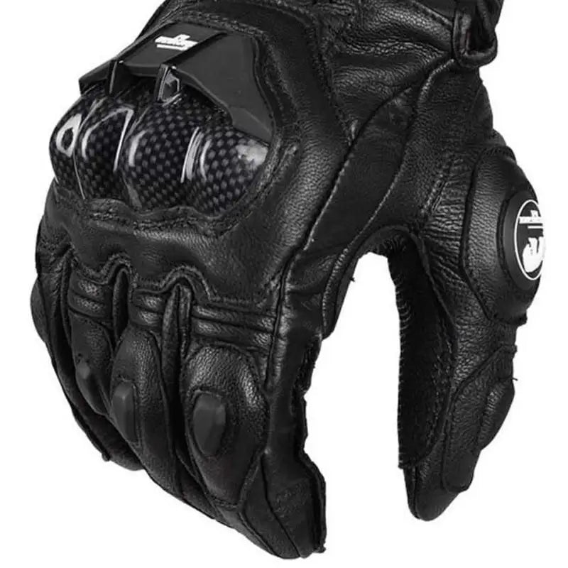 Motorcycle Gloves Black Racing Genuine Leather