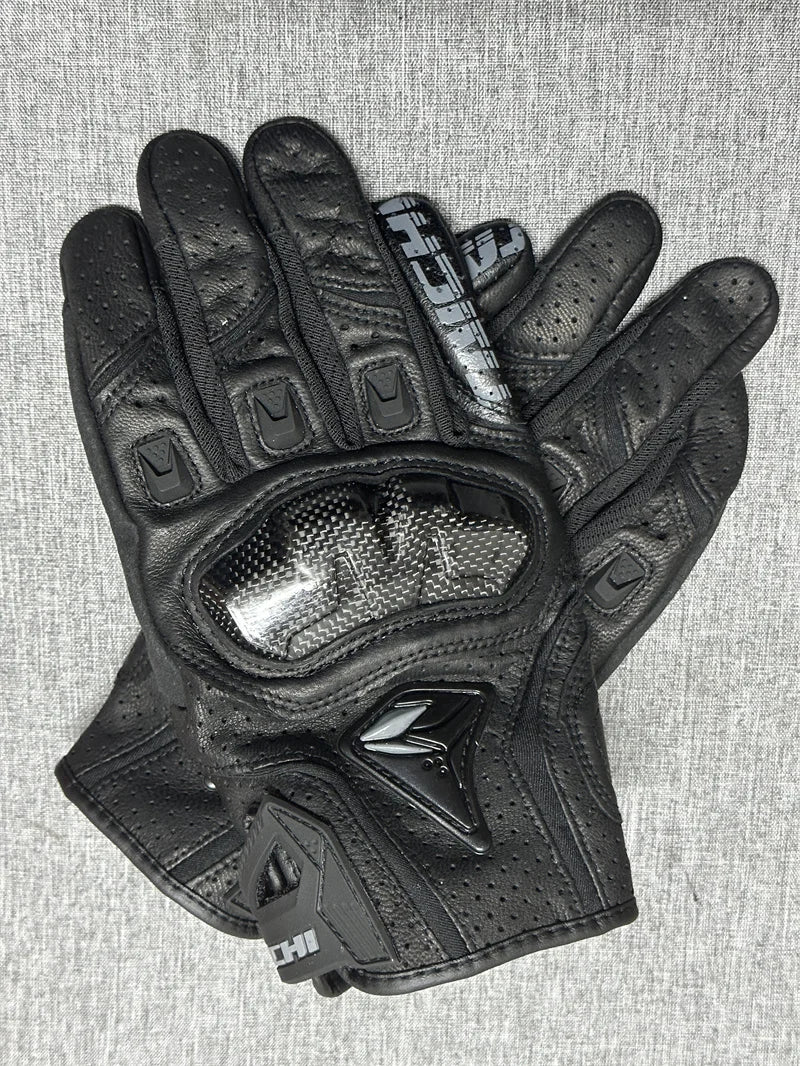 Motorcycle Gloves Black Racing Genuine Leather