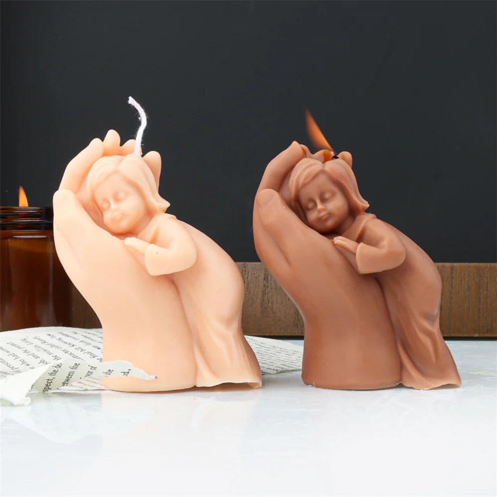 3D Sleep Baby in Hand Candle Silicone Mold
