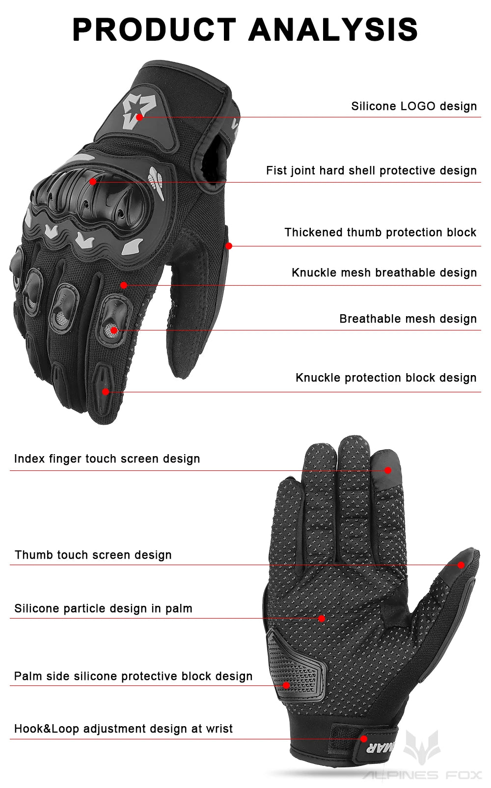 VEMAR Summer Motorcycle Gloves Men Black Full Finger Touchscreen