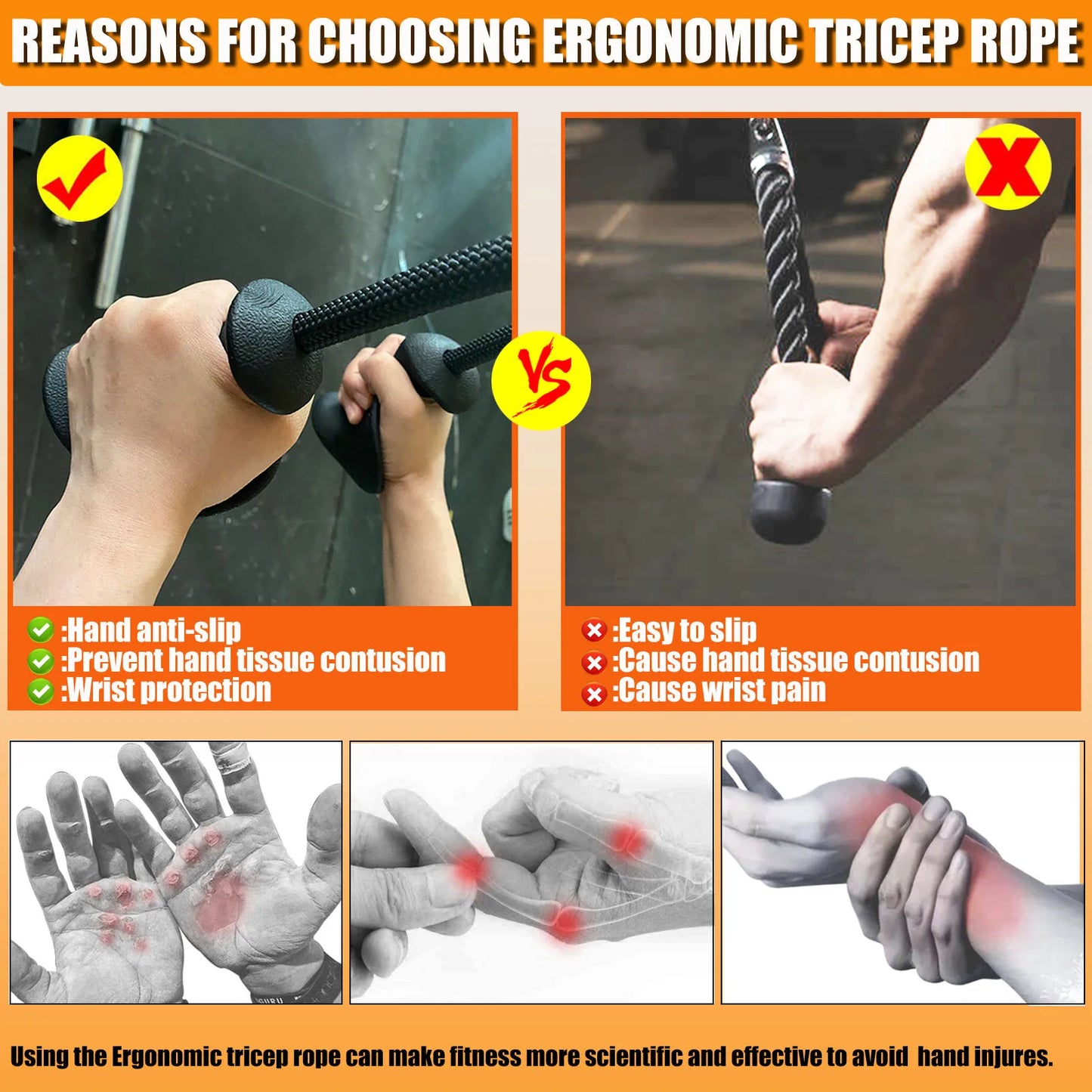 Ergonomic Tricep Rope Pulldown Attachments