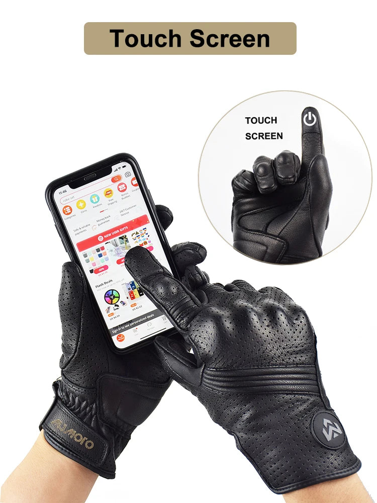 Men Retro Genuine Leather Motorcycle Gloves