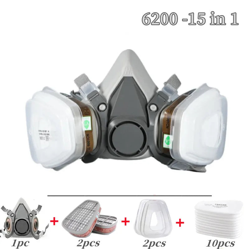 6200 Dust Gas Mask Filters Suit Industrial Half Face Painting Spraying Respirator