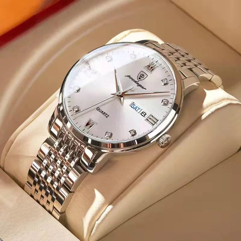 POEDAGAR Stainless Steel Men Quartz Wristwatch