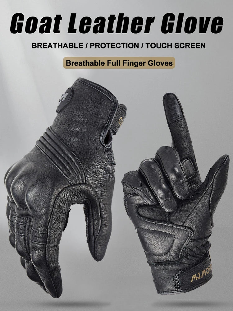 Men Retro Genuine Leather Motorcycle Gloves