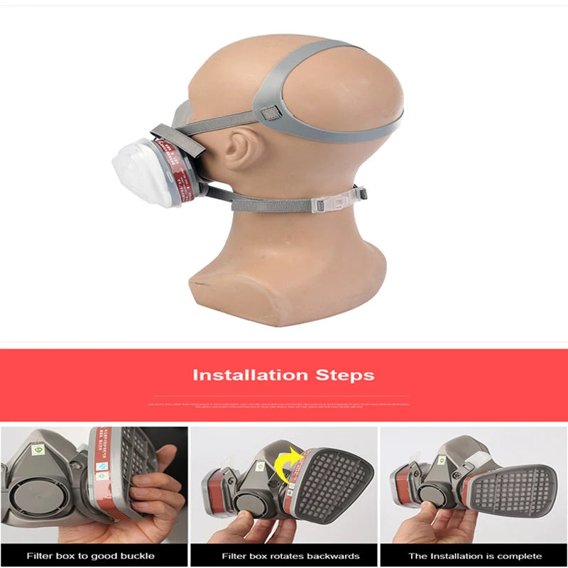6200 Dust Gas Mask Filters Suit Industrial Half Face Painting Spraying Respirator