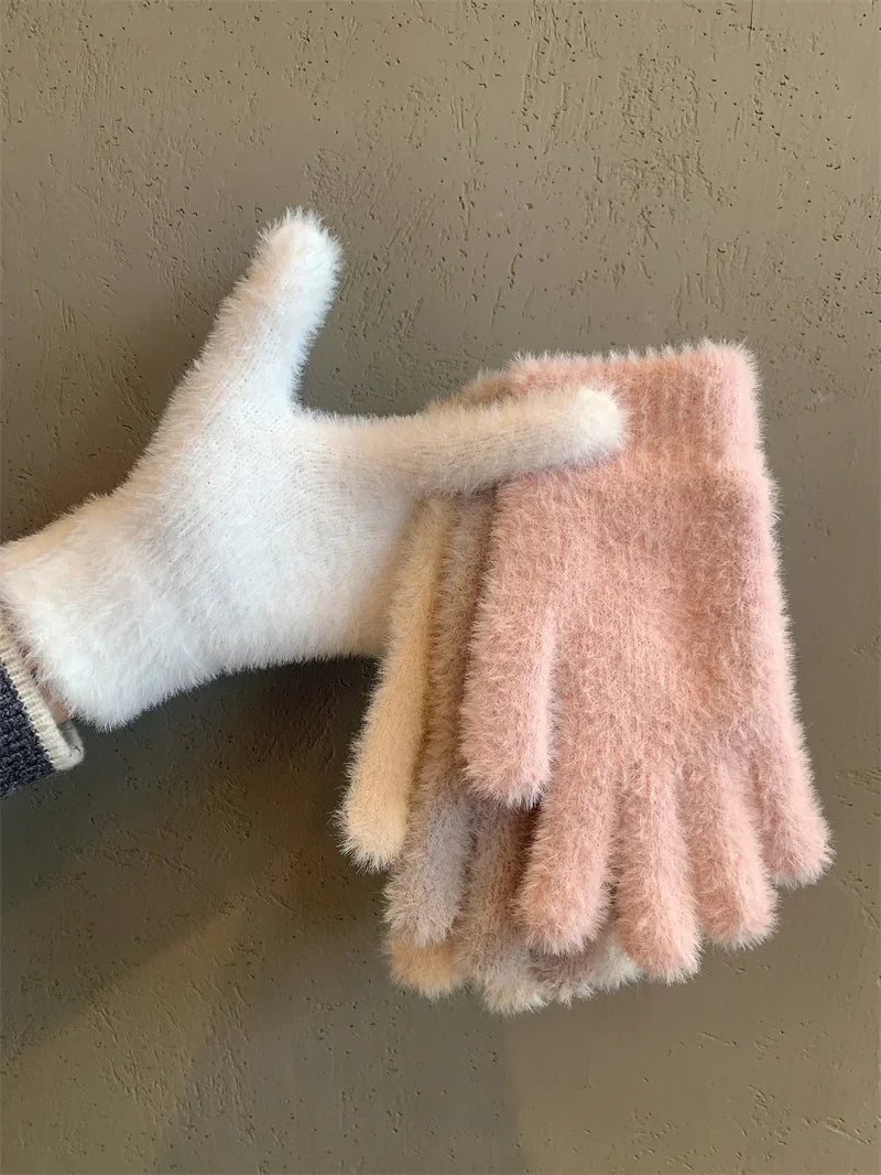 Fashion Winter Mink Velvet Five Finger Gloves