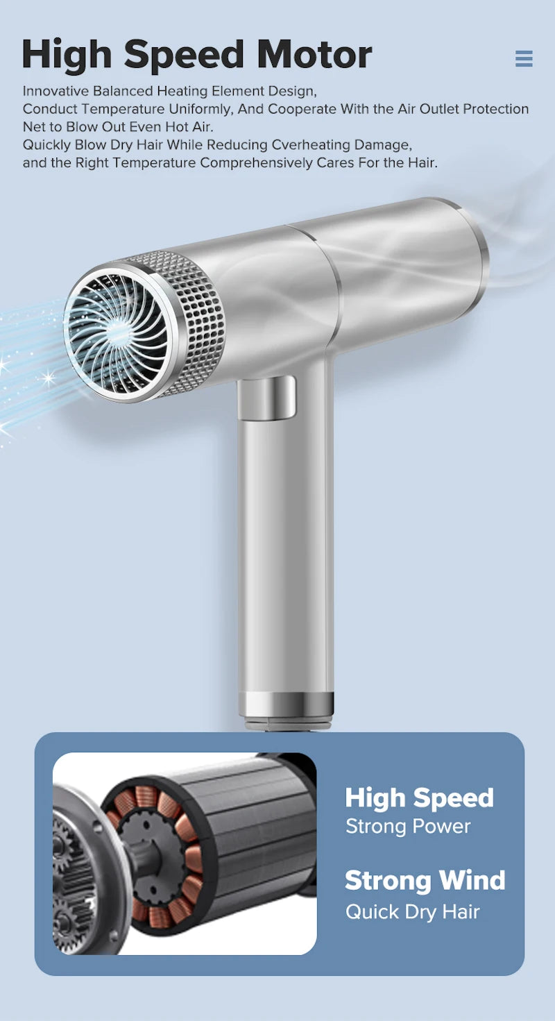 Low noise cold and hot negative ion hair dryer