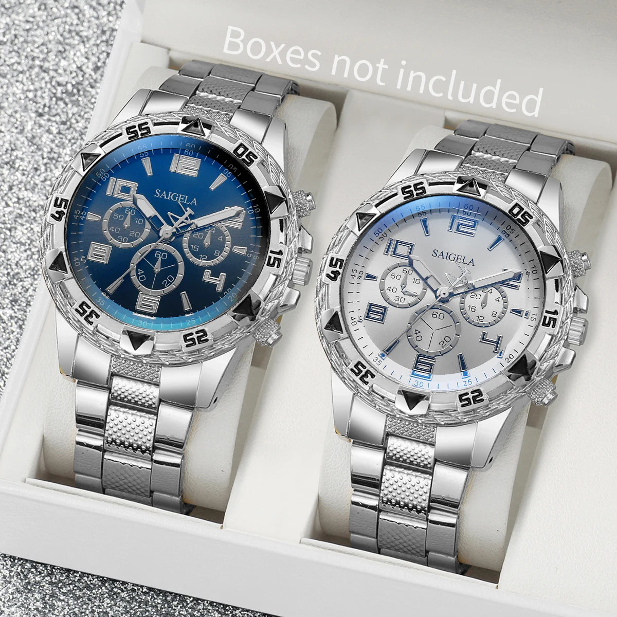 2pcs/set Fashion Steel Band Men's Quartz Watch Male Wristwatches Set (Without Box)
