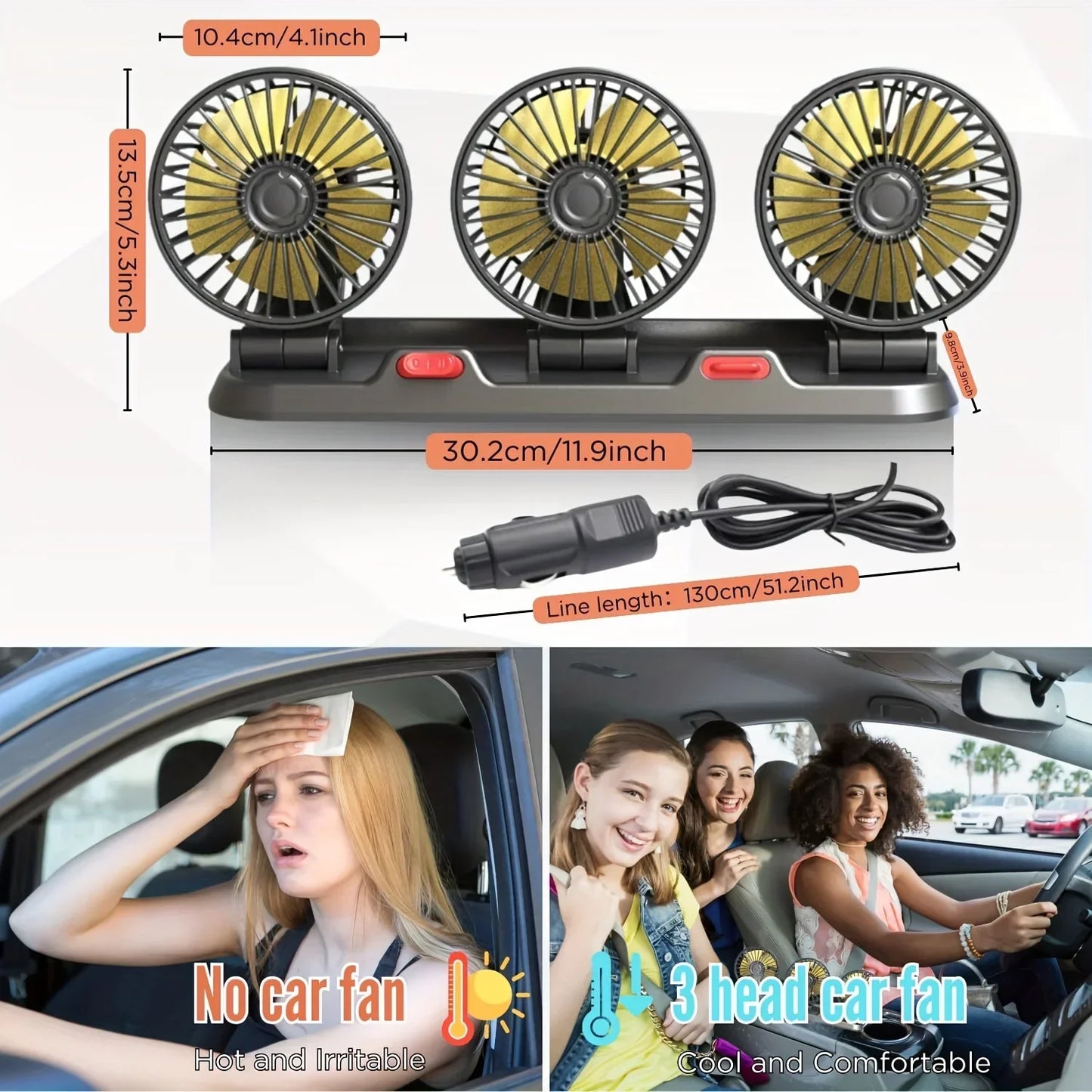 5V Triple Head Car Fan