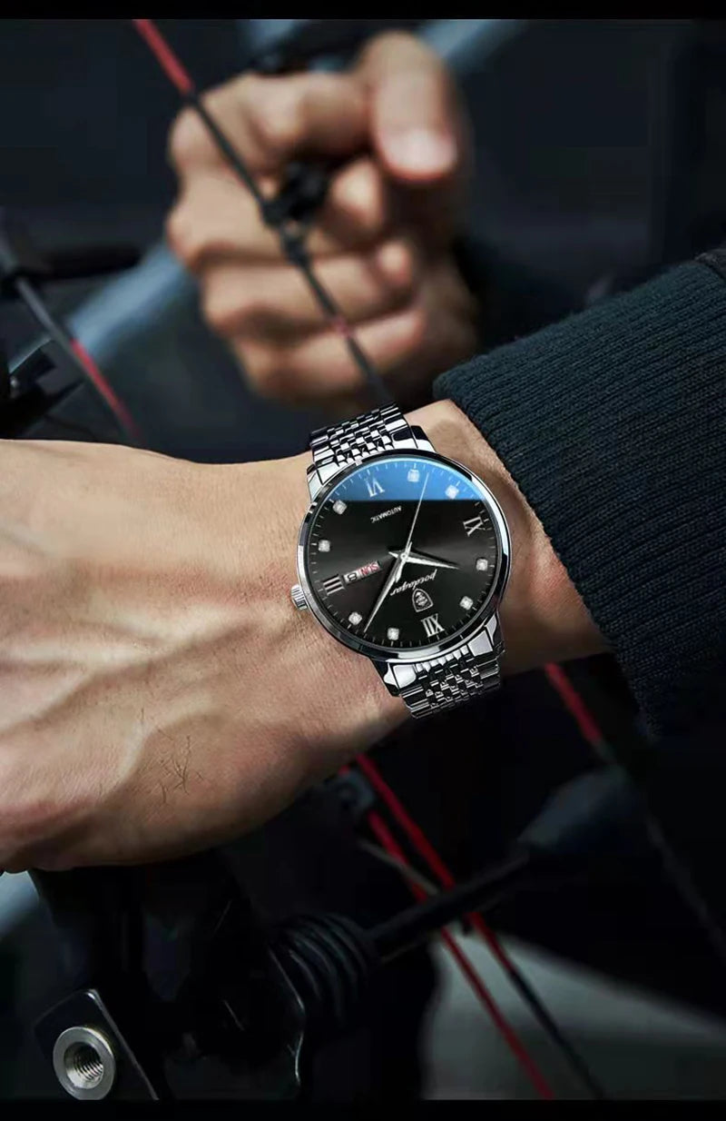POEDAGAR Stainless Steel Men Quartz Wristwatch