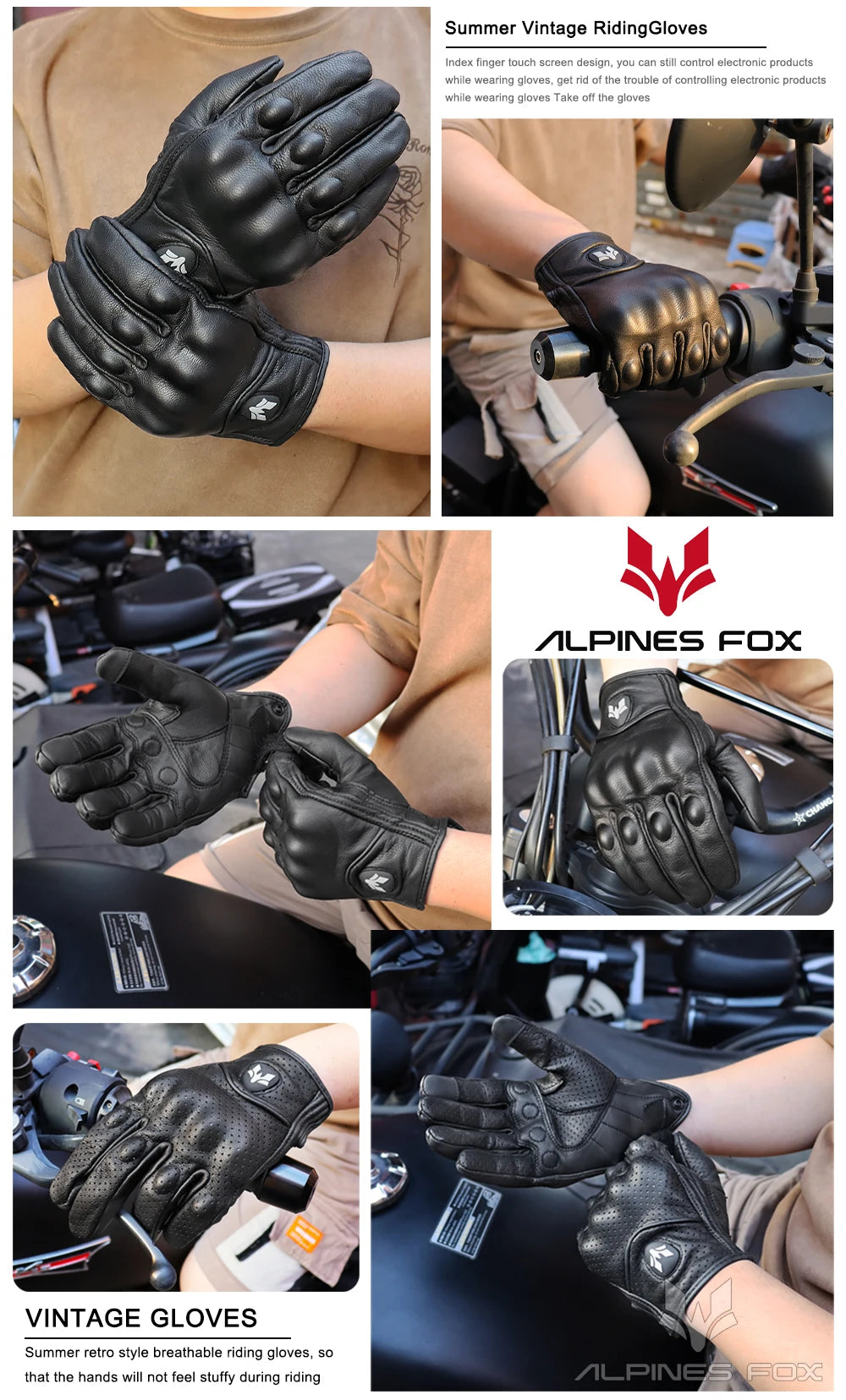 Summer Retro Perforated Leather Motorcycle Gloves