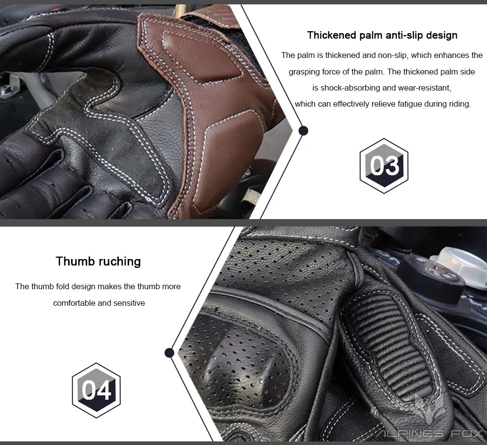 Summer Retro Perforated Leather Motorcycle Gloves