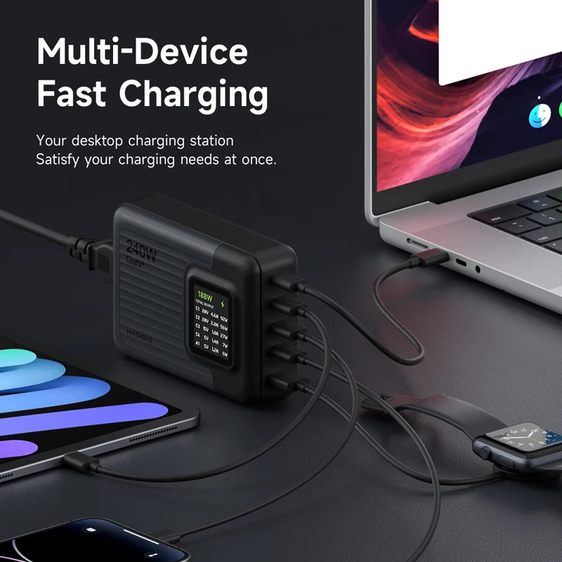Hagibis 240W USB C Charger 5 Ports GaN 140W PD3.1