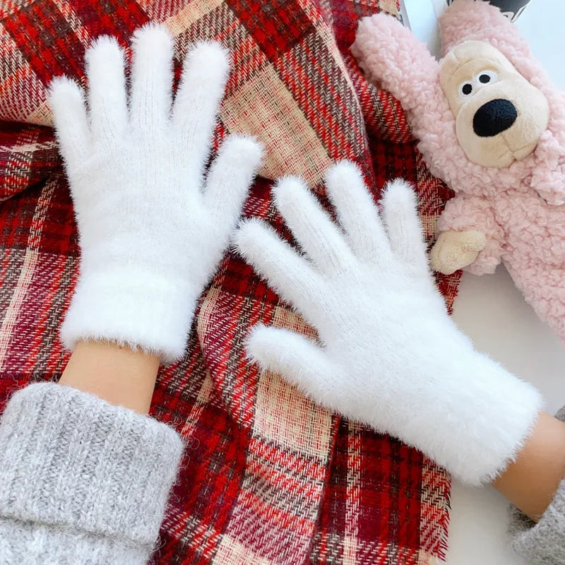 Fashion Winter Mink Velvet Five Finger Gloves