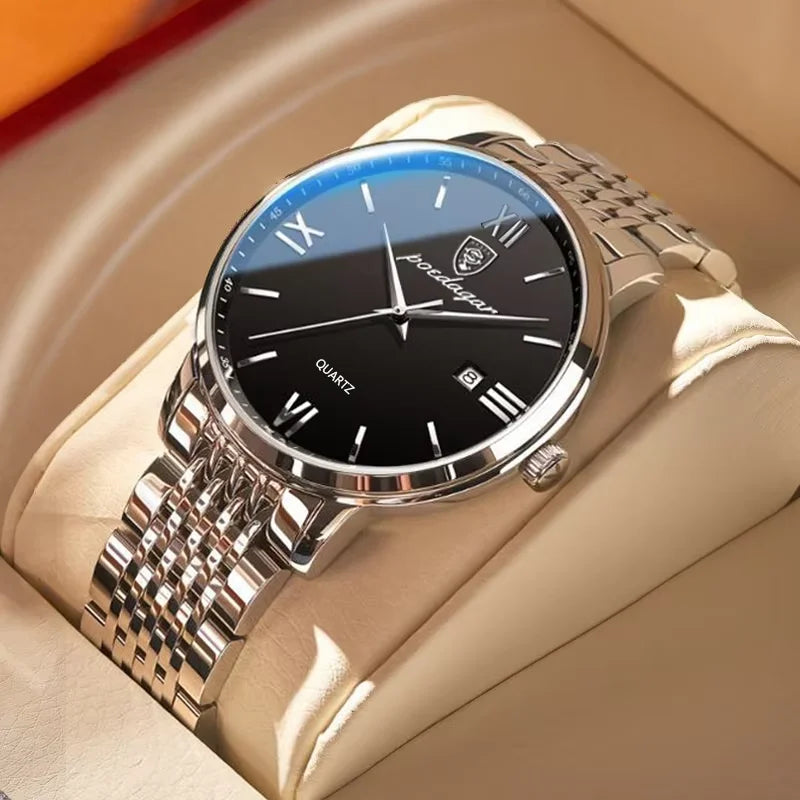 POEDAGAR Luxury Sports Men Watch Waterproof Luminous Stainless Steel