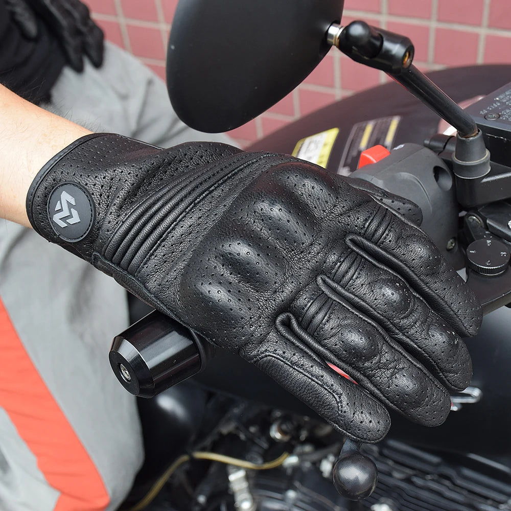 Men Retro Genuine Leather Motorcycle Gloves