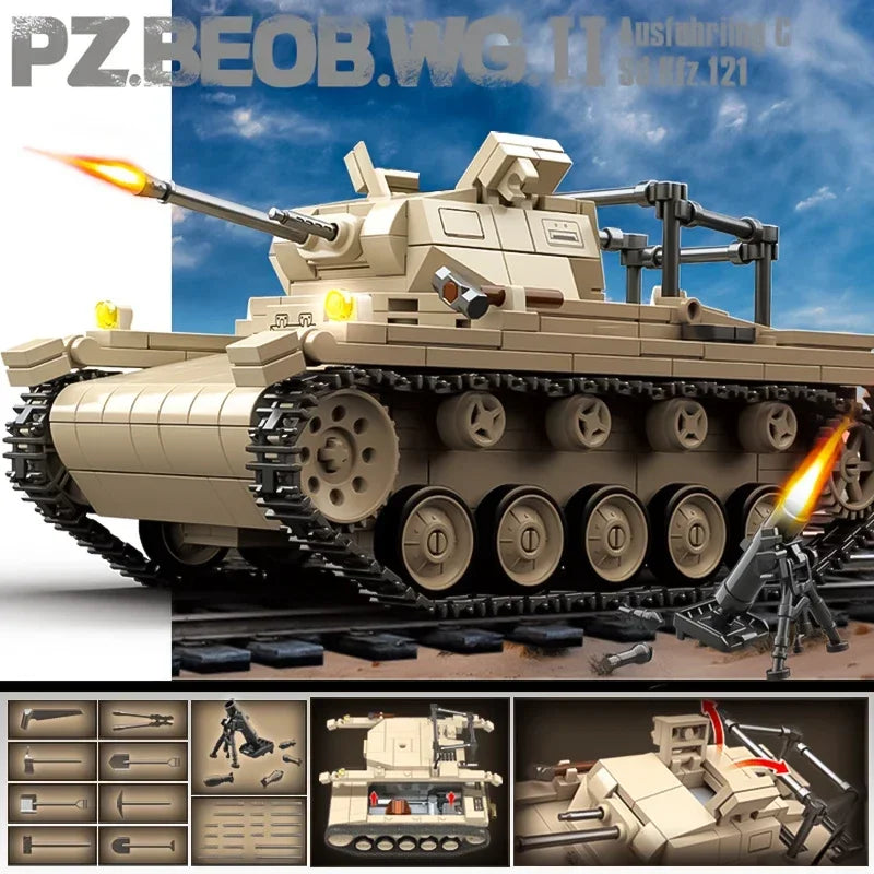 Ww2 Military World War German Leopard Medium Tank Building Blocks Bricks