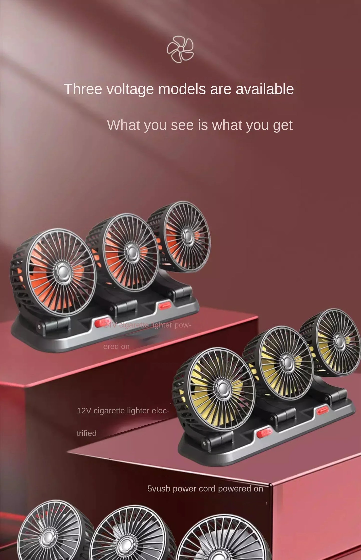 5V Triple Head Car Fan