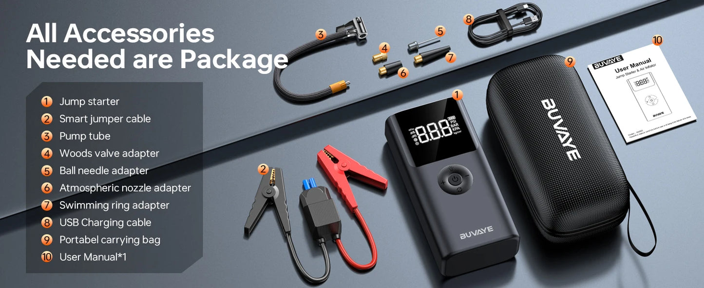 BUVAYE Multifunctional Battery Jump Starter Power Bank