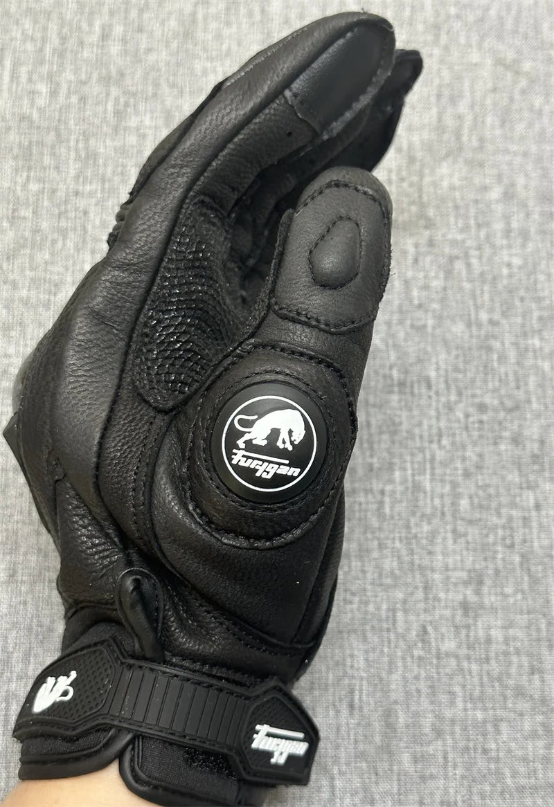 Motorcycle Gloves Black Racing Genuine Leather