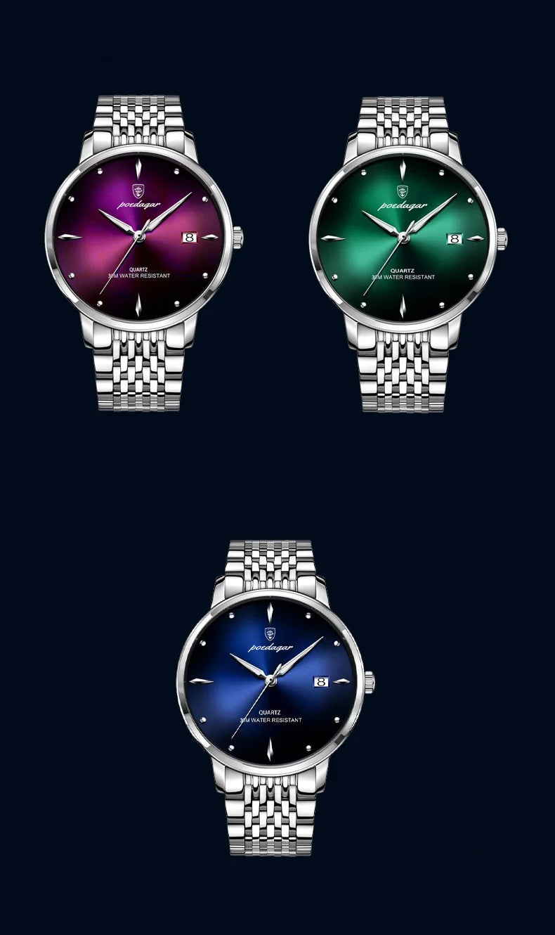 POEDAGAR Luxury Sports Men Watch Waterproof Luminous Stainless Steel