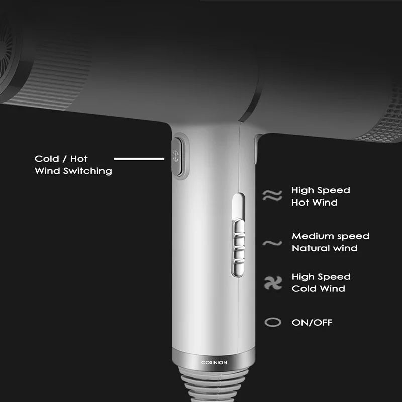 Low noise cold and hot negative ion hair dryer